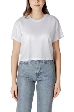 ONLY Tops, Dames, Wit, M, Katoen, Witte Katoenen T-shirt met Ronde Hals