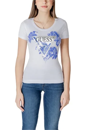 Guess Tops, Dames, Wit, S, Katoen, Stijlvol Bedrukt T-shirt voor Vrouwen