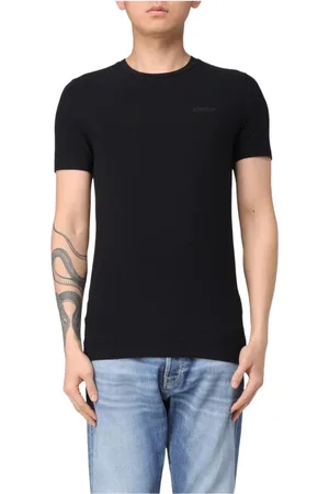 Dondup Tops, Heren, Zwart, M, Katoen, Stretch katoenen jersey T-shirt met borstlogo