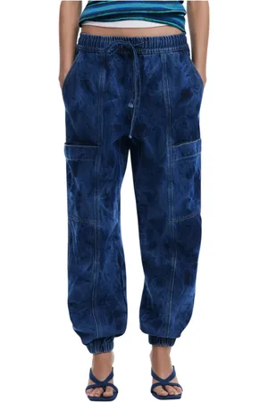 Desigual Jeans, Dames, Blauw, XS, Katoen, Blauwe Lace-Up Jeans met zijzakken