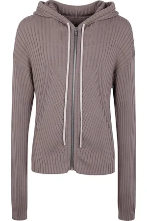 Rick Owens Truien, Heren, Grijs, L, Katoen, Hoodie met rits in chunky breisel