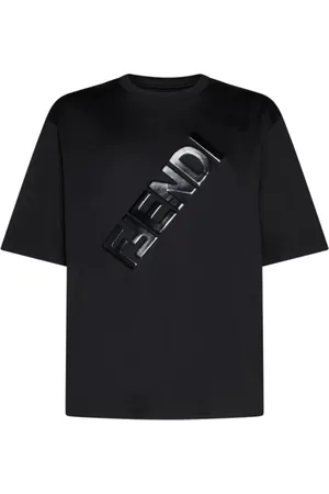 Fendi Tops, Heren, Zwart, S, Katoen, Logo Gedrukt Oversized T-shirt Zwart