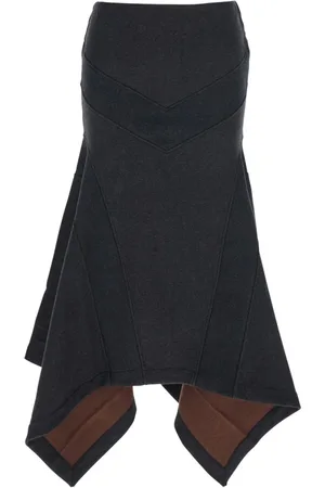 The Attico Rokken, Dames, Grijs, 2Xs, Katoen, Grijze Logo Midi Rok Zakdoekzoom