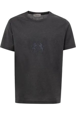 corneliani Tops, Heren, Grijs, L, Katoen, Minimalistisch Katoenen T-shirt met Centrale Print