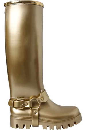 Dolce & Gabbana Schoenen, Dames, Geel, ONE Size, Polyester, Gouden PVC regenlaarzen Stijlvolle afwerking