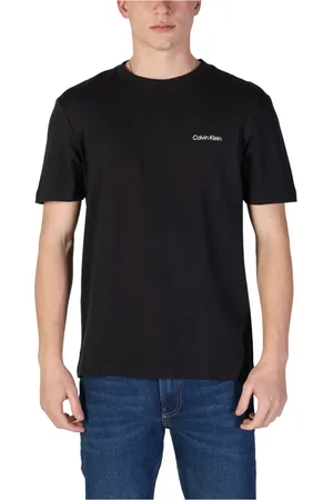 Calvin Klein Tops, Heren, Zwart, L, Katoen, Gedrukt katoenen T-shirt met ronde hals