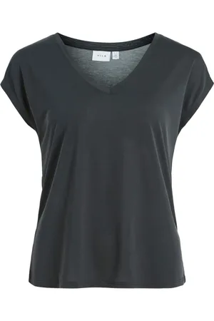 VILA Tops, Dames, Zwart, XL, Zwarte V-hals T-shirt voor vrouwen