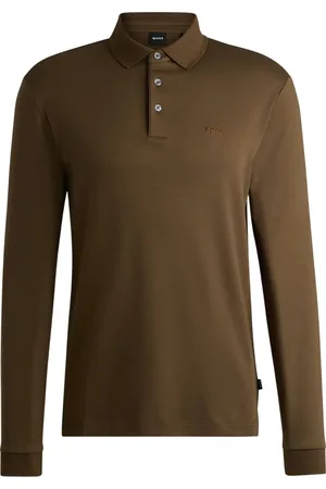 HUGO BOSS Tops, Heren, Groen, XL, Katoen, Lange Mouw Polo Shirt
