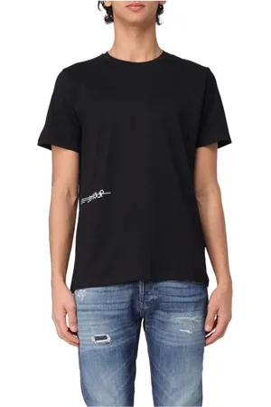 Dondup Tops, Heren, Zwart, S, Katoen, Katoenen Jersey T-shirt met Zijprint