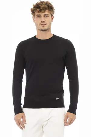 BALDININI Truien, Heren, Zwart, M, Wol, Logo Wool-Modal Crew Neck Sweater