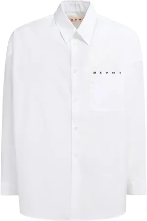 Marni Overhemden, Heren, Wit, L, Katoen, poplin overhemd met glurend logo
