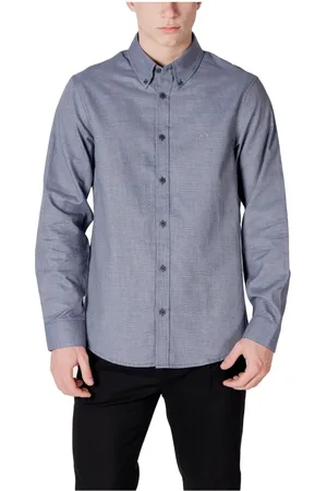 Armani Exchange Overhemden, Heren, Blauw, M, Katoen, Blauw Katoenen Overhemd met Knopen