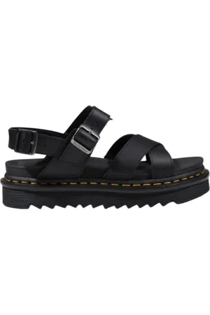 Dr. Martens Schoenen, Dames, Zwart, 39 EU, Leren gesp sandalen met rubberen zool