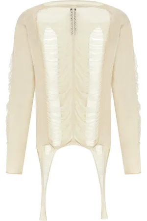 Rick Owens Truien, Heren, Wit, M, Witte Geribbelde Strap Sweater