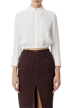 Elisabetta Franchi Blouses & Shirts, Dames, , L, Georgette Cropped Shirt met 3/4 Mouwen
