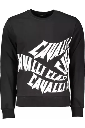 Roberto Cavalli Sweatshirts & Hoodies, Heren, Zwart, L, Katoen, Zwarte katoenen trui voor mannen