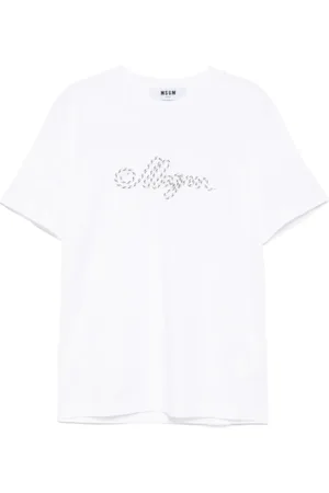 Msgm Tops, Dames, Wit, XS, Katoen, Wit Logo In reliëf Korte Mouw T-Shirt