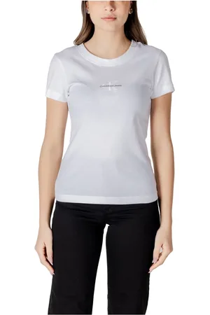 Calvin Klein Tops, Dames, Wit, L, Katoen, Witte Katoenen T-shirt met Ronde Hals