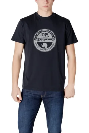 Napapijri Tops, Heren, Zwart, M, Katoen, Zwarte Bedrukt T-shirt voor Mannen