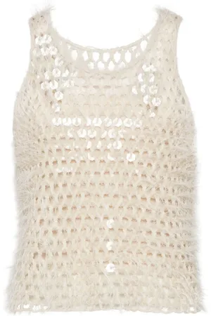 Brunello Cucinelli Tops, Dames, , S, Pailletten, Mouwloze Paillette Top