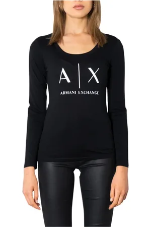 Armani Exchange Tops, Dames, Zwart, 2Xl, Katoen, Gedrukt longsleeve T-shirt