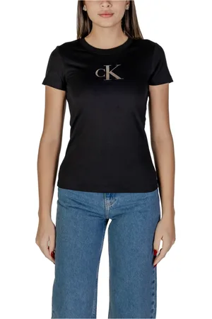 Calvin Klein Tops, Dames, Zwart, M, Katoen, Zwart Logo Print Tee voor Vrouwen