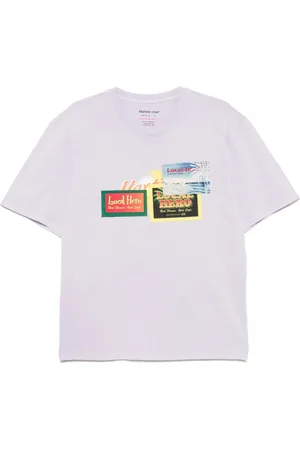 MARTINE ROSE Tops, Heren, Paars, M, Lila Paars Logo Print Crew Neck