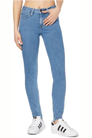 Lee Jeans, Dames, Blauw, W31 L29, Katoen, Donkere Wassing Skinny Fit Jeans met Logo