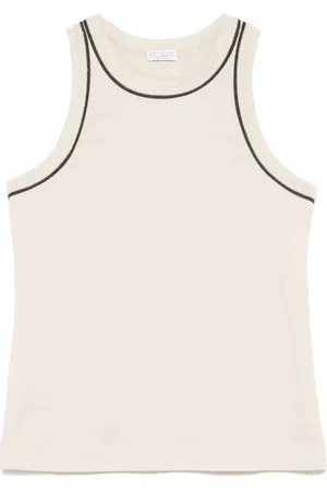 Brunello Cucinelli Tops, Dames, , S, Crew Neck Sleeveless Bead Top