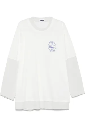 MAGLIANO Tops, Heren, Wit, M, Witte Crew Neck Logo Print Sweater