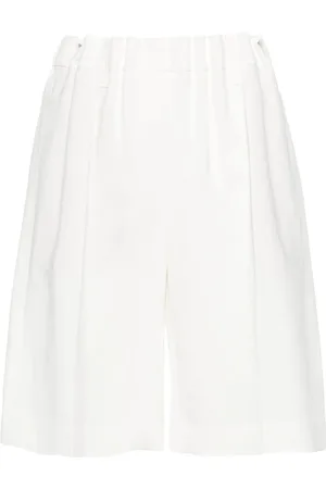 Brunello Cucinelli Korte broeken, Dames, Wit, S, Linnen, Wit Linnenmix Tailored Elastische Tailleband