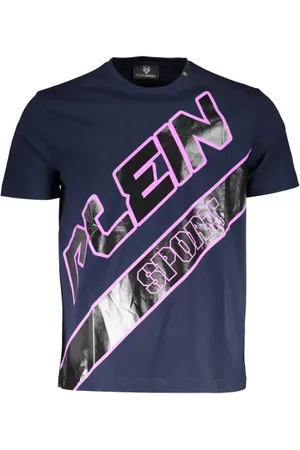 Philipp Plein Tops, Heren, Blauw, M, Katoen, Blauw Katoenen Heren T-shirt Dynamische Print