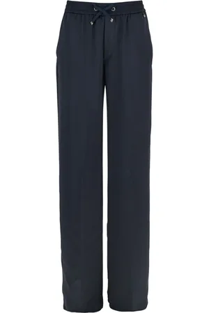 HERNO Broeken, Dames, Blauw, S, Blauwe elastische trekkoord technische stof broek