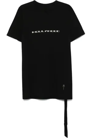 Rick Owens Tops, Heren, Zwart, L, Zwart Crew Neck Slogan Print T-shirt
