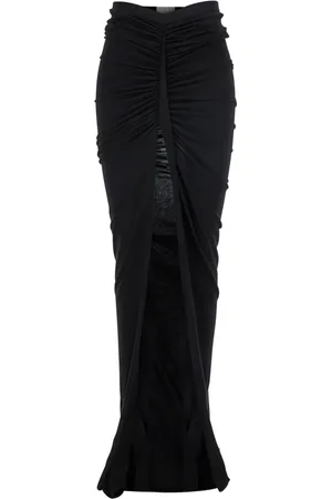 Rick Owens Rokken, Dames, Zwart, XS, Elegante Zwarte Maxi Rok met Draperieën