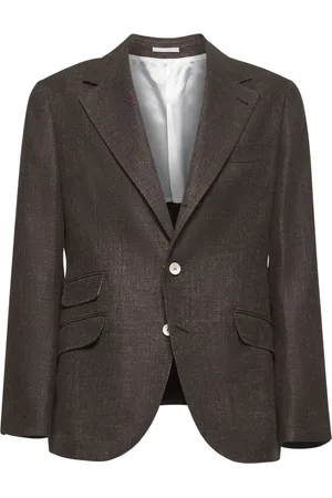 Brunello Cucinelli Jassen, Heren, Bruin, M, Wol, Donkerbruine Linnen Wol Zijden Jas