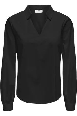 JACQUELINE DE YONG Blouses & Shirts, Dames, Zwart, M, Katoen, Zwart V-hals Shirt Lange Mouw