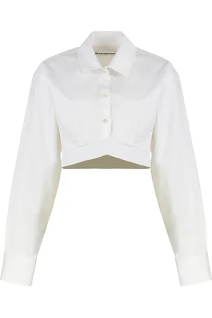 Alexander Wang Blouses & Shirts, Dames, Wit, S, Katoen, Geknipte Katoenen Shirt Elastische Taille
