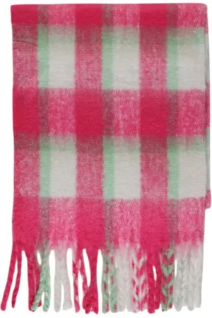 ONLY Accessoires, Dames, Roze, ONE Size, Polyester, Roze Geruite Sjaal met Franjes