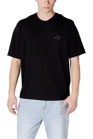 Armani Exchange Tops, Heren, Zwart, L, Katoen, Zwarte Katoenen T-shirt Ronde Hals