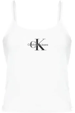 Calvin Klein Tops, Dames, Wit, XS, Katoen, Gedrukte witte katoenen tanktop