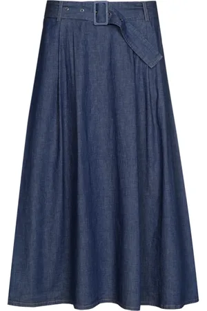 Marie Méro Rokken, Dames, Blauw, XL, Denim, Jeans Geplooide Taille Kuitlengte Rok