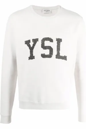 Saint Laurent Sweatshirts & Hoodies, Heren, Wit, S, Katoen, Gedrukte Logo Sweater in Wit