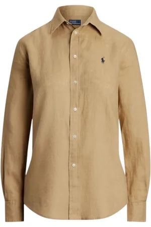 Ralph Lauren Blouses & Shirts, Dames, Bruin, M, Linnen, Kameel