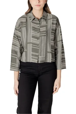 JACQUELINE DE YONG Blouses & Shirts, Dames, Groen, S, Nylon, Groene Bedrukte Button-Up Blouse