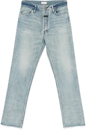 FEAR OF GOD Jeans, Heren, Blauw, W33, Blauwe Tapered Leg Jeans met Logo Patch