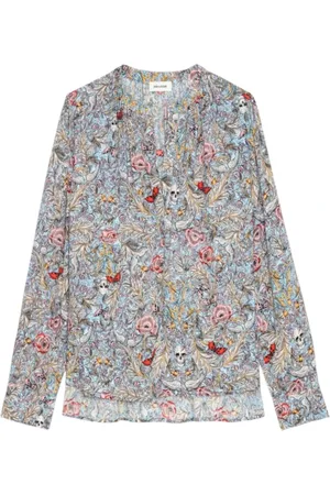 Zadig & Voltaire Blouses & Shirts, Dames, Veelkleurig, XS, Blauwe Bloemenprint Viscose Blouse