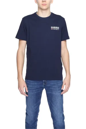 Napapijri Tops, Heren, Blauw, M, Katoen, Blauw Bedrukt Crew Neck T-Shirt