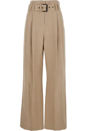 ELEVENTY Broeken, Dames, , S, Linnen, Linnen Broek met Plooien en Taille Riem