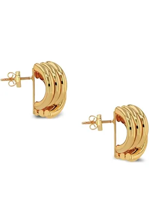 ANINE BING Accessoires, Dames, Geel, ONE Size, Goudkleurige Geribbelde Oorbellen Set